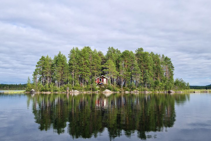 a large body of water surrounded by trees